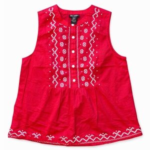 Wrangler Retro Sleeveless Embroidered Blouse Button Front Hot Pink Cotton Large